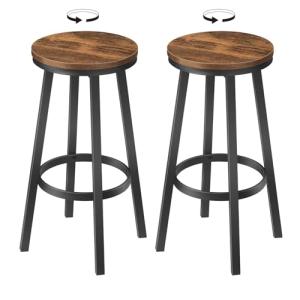 MAHANCRIS Bar Stools, Set of 2 Swivel Bar Stools, Round Bar Chairs with Footrest, 26.4" Swivel Counter Stools, Industrial Kitchen Breakfast Bar Chairs, Rustic Brown BAHR1301