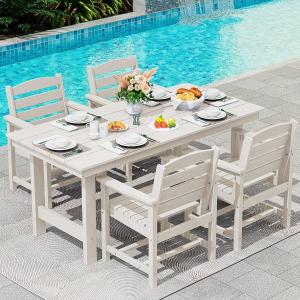 Patio Dining Table Sets 5-Piece, Outdoor HDPE Dining Furniture Set with Umbrella Hole Cut-Out Table and 4 Chairs, All Weather