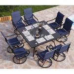 9 Piece Outdoor Patio Dining Set, Large Square Metal Dining Table and 8 Outdoor Swivel Dining Chairs, Patio Table