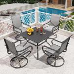 9 Piece Outdoor Patio Dining Set, Large Square Metal Dining Table and 8 Outdoor Swivel Dining Chairs, Patio Table