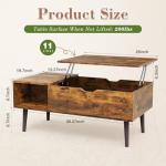 OLIXIS Wooden Coffee Table, Lift Top Coffee Table with Large Hidden Compartment and Ample Storage Shelf, Lift Tabletop Dining Table for Living Room, Home Small Space, Rustic