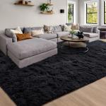 Merelax Soft Modern Indoor Large Shaggy Rug for Livingroom Bedroom Dorm Kids Room Home Decor, Non-Slip Plush Fluffy Furry Fur Area Rugs Comfy Nursery Accent Floor Carpet 9x12 Feet, Black