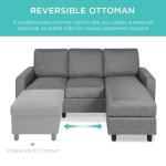 Gray Linen L-Shape Sectional Sofa with Ottoman