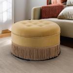 Jennifer Taylor Home Yolanda Upholstered Round Accent Ottoman, Gold Yellow Velvet with Gold Trim