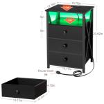 AMHANCIBLE Night Stand Set 2, LED Nightstand with Charging Station, End Side Tables with USB Port & Outlet, Bedside Table with Fabric Drawers for Bedroom Living Room, Black, HET053LBK