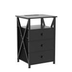 AMHANCIBLE Night Stand Set 2, LED Nightstand with Charging Station, End Side Tables with USB Port & Outlet, Bedside Table with Fabric Drawers for Bedroom Living Room, Black, HET053LBK