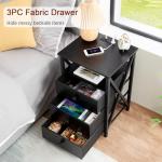 AMHANCIBLE Night Stand Set 2, LED Nightstand with Charging Station, End Side Tables with USB Port & Outlet, Bedside Table with Fabric Drawers for Bedroom Living Room, Black, HET053LBK