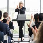 DUMOS Small Standing Desk Mobile Portable Rolling Laptop PC Table on Wheels Adjustable Height Computer Workstation for Home Office, 19 Inch, Black