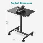 DUMOS Small Standing Desk Mobile Portable Rolling Laptop PC Table on Wheels Adjustable Height Computer Workstation for Home Office, 19 Inch, Black
