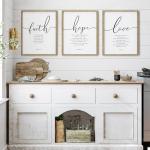 Houmury Set of 3 Framed Farmhouse Bible Verses Wall Decor Sign 11”x14” Christian Faith Scripture Wall Art for Home Living Room Bedroom Wall Decor (11"x14" Brown)