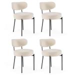 DUMOS Dining Chairs Set of 4, Mid Century Modern Chair Round Upholstered Curved Backrest, Kitchen Vanity Living Room Chairs with Black Metal Legs，Light Beige