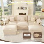 GOSUHI 108" U Shaped Couch, Modular Sectional Sofa, 3-Seater Comfy Cloud Couch with Movable Ottoman, Deep Seat Couches for Living Room, Linen, Beige