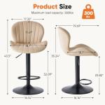 Sweetcrispy Bar Stools Set of 2, Modern Swivel Bar Chairs, Adjustable Fabric Upholstered Barstools Counter Height with Backrest for Bar, Kitchen Island, Dining Room, Beige
