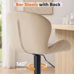 Sweetcrispy Bar Stools Set of 2, Modern Swivel Bar Chairs, Adjustable Fabric Upholstered Barstools Counter Height with Backrest for Bar, Kitchen Island, Dining Room, Beige