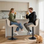 Sweetcrispy Bar Stools Set of 2, Modern Swivel Bar Chairs, Adjustable Fabric Upholstered Barstools Counter Height with Backrest for Bar, Kitchen Island, Dining Room, Beige