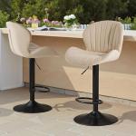 Sweetcrispy Bar Stools Set of 2, Modern Swivel Bar Chairs, Adjustable Fabric Upholstered Barstools Counter Height with Backrest for Bar, Kitchen Island, Dining Room, Beige