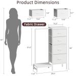 HIGDBFE Dresser with Hanging Rack, 4 Drawers Small Closet for Bedroom, Reversible Fabric Chest of Drawers with Clothes Rack, Tall Storage Tower, Sturdy Frame, White, 44''H