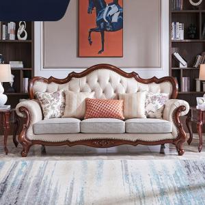 Customizable American living room solid wood leather sofa fabric cushion modern simplicity
