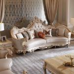 Leather Living Room Sofas Luxury European Beige Wooden Curved Modern Couch Double Lounge Designer Canape Salon Furniture