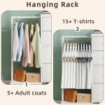 HIGDBFE Dresser with Hanging Rack, 4 Drawers Small Closet for Bedroom, Reversible Fabric Chest of Drawers with Clothes Rack, Tall Storage Tower, Sturdy Frame, White, 44''H