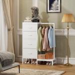 HIGDBFE Dresser with Hanging Rack, 4 Drawers Small Closet for Bedroom, Reversible Fabric Chest of Drawers with Clothes Rack, Tall Storage Tower, Sturdy Frame, White, 44''H