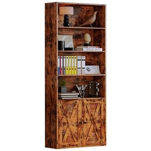 IRONCK Industrial Bookshelves and Bookcases with Doors Floor Standing 6 Shelf Display Storage Shelves 70 in Tall Bookcase for Home Office, Living Room