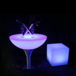 LED Illuminated Furniture Bar Table Set, SK-LF18 (D60*H56cm) 1pc+4pcs LED Cube Stool Diameter 40cm,for Outdoor Bar Party