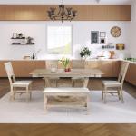 Dining Table Set for 6, Wooden Half Round Kitchen Table Set with Bench and 4 Upholstered Dining Chairs for Kitchen, Dining Room