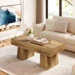 LITTLE TREE Farmhouse Coffee Table, 47 Inches Wooden Rectangular Accent Center Tables with Thick Base, Modern Low Cocktail Tea Furniture for Living Room (Rustic Brown)