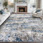 Area Rugs 8x10 for Living Room: Washable Rug Modern Abstract Neutral Soft Non-Slip Low-Pile Indoor Large Carpet for Bedroom Dining Room Playroom Home Office (Blue Grey Brown, 8'x10')