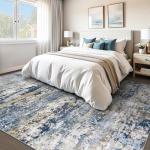 Area Rugs 8x10 for Living Room: Washable Rug Modern Abstract Neutral Soft Non-Slip Low-Pile Indoor Large Carpet for Bedroom Dining Room Playroom Home Office (Blue Grey Brown, 8'x10')