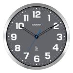 Sharp Atomic Analog Wall Clock - 12" Grey Face, Silver Brushed Finish - Sets Automatically- Battery Operated - Easy to Read - Easy to Use – Modern Design and Style