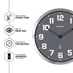Sharp Atomic Analog Wall Clock - 12" Grey Face, Silver Brushed Finish - Sets Automatically- Battery Operated - Easy to Read - Easy to Use – Modern Design and Style