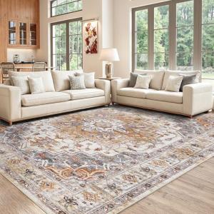 Washable 8x10 Vintage Rug for Living Room