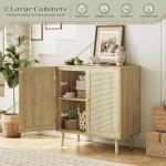 Storage Buffet Cabinet with Rattan Doors and Wood Legs