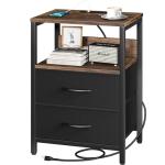 Yoobure Nightstand with Charging Station, Small Night Stand with Fabric Drawers and Storage Shelf for Bedrooms, Nightstands for Small Spaces, Bedside Table with USB Ports & Outlets, Bed Side Table