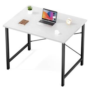 Sweetcrispy Computer Desk, Small Office 32 Inch Writing Work Study Kids Student Teacher Home Bedroom Table with Metal Frame Wood Tabletop - White