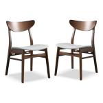 Furniture of America Beck Mid-Century Modern Dining Chairs Set of 2, Solid Wood with Curved Backrest and Angled Legs, Boucle Fabric Padded Seat for Dinner Room, Kitchen, or Living Space, Walnut Brown