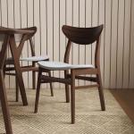 Furniture of America Beck Mid-Century Modern Dining Chairs Set of 2, Solid Wood with Curved Backrest and Angled Legs, Boucle Fabric Padded Seat for Dinner Room, Kitchen, or Living Space, Walnut Brown