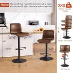 HeuGah Bar Stools Set of 3, Swivel Counter Height Barstools with Back, Adjustable Height 24" to 32", Brown Faux Leather Bar Chairs for Kitchen Island (Brown, Set of 3 (24'' to 32''))