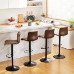 HeuGah Bar Stools Set of 3, Swivel Counter Height Barstools with Back, Adjustable Height 24" to 32", Brown Faux Leather Bar Chairs for Kitchen Island (Brown, Set of 3 (24'' to 32''))