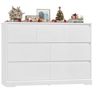 FACBOTALL Dresser for Bedroom, Modern White Dresser, Wood Chest of Drawers Nursery Dressers, with Storage, 7 Drawer Double with Handle Free, Large Storage Organizer for Living Room,White