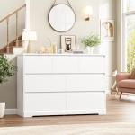 FACBOTALL Dresser for Bedroom, Modern White Dresser, Wood Chest of Drawers Nursery Dressers, with Storage, 7 Drawer Double with Handle Free, Large Storage Organizer for Living Room,White