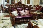 European high-grade full solid wood carving flower luxury first layer leather 124 sofa living room villa first layer