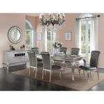 7pc Rect. Glass Dining Table Set w/ Silver Hue & 6 Tufted Side Chairs for Dining Room