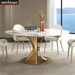 Designer Luxury Round Dinning Marble Rock Slab Dining Table Set 4 6 Chairs Mesa Posta Furniture Meuble Stainless Steel Gold Base
