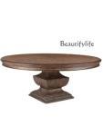 American dining table light luxury solid wood carving round dining table and chair combination French retro old country simple
