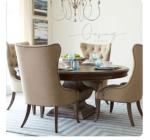 American dining table light luxury solid wood carving round dining table and chair combination French retro old country simple