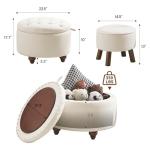 Lorflin 24Inch Round Storage Ottoman, Set of 2, Modern Button Tufted Coffee Table with Removable Top, Upholstered Ottoman with Storage Footrest Stool for Living Room, Bedroom (Beige)