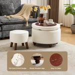 Lorflin 24Inch Round Storage Ottoman, Set of 2, Modern Button Tufted Coffee Table with Removable Top, Upholstered Ottoman with Storage Footrest Stool for Living Room, Bedroom (Beige)